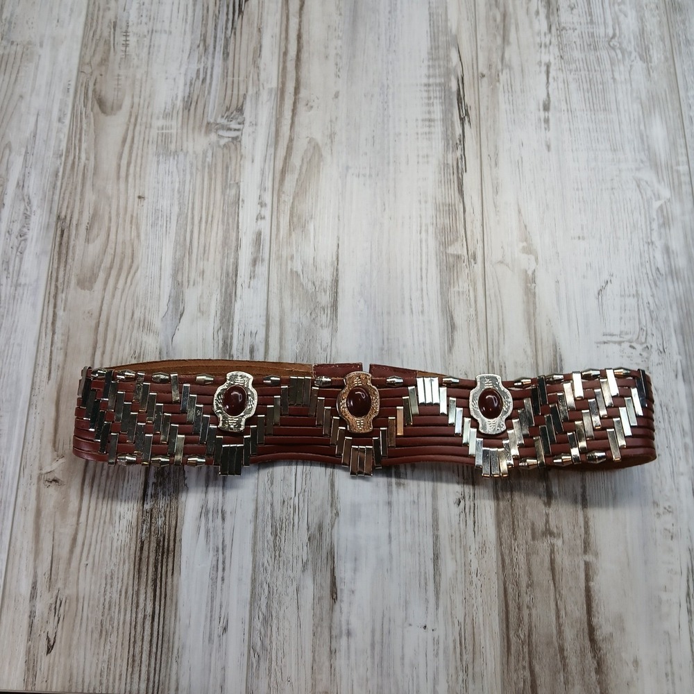 Free People Brown Leather Multi Strand Western Boho Waist Belt Silver Medallion - Picture 4 of 7